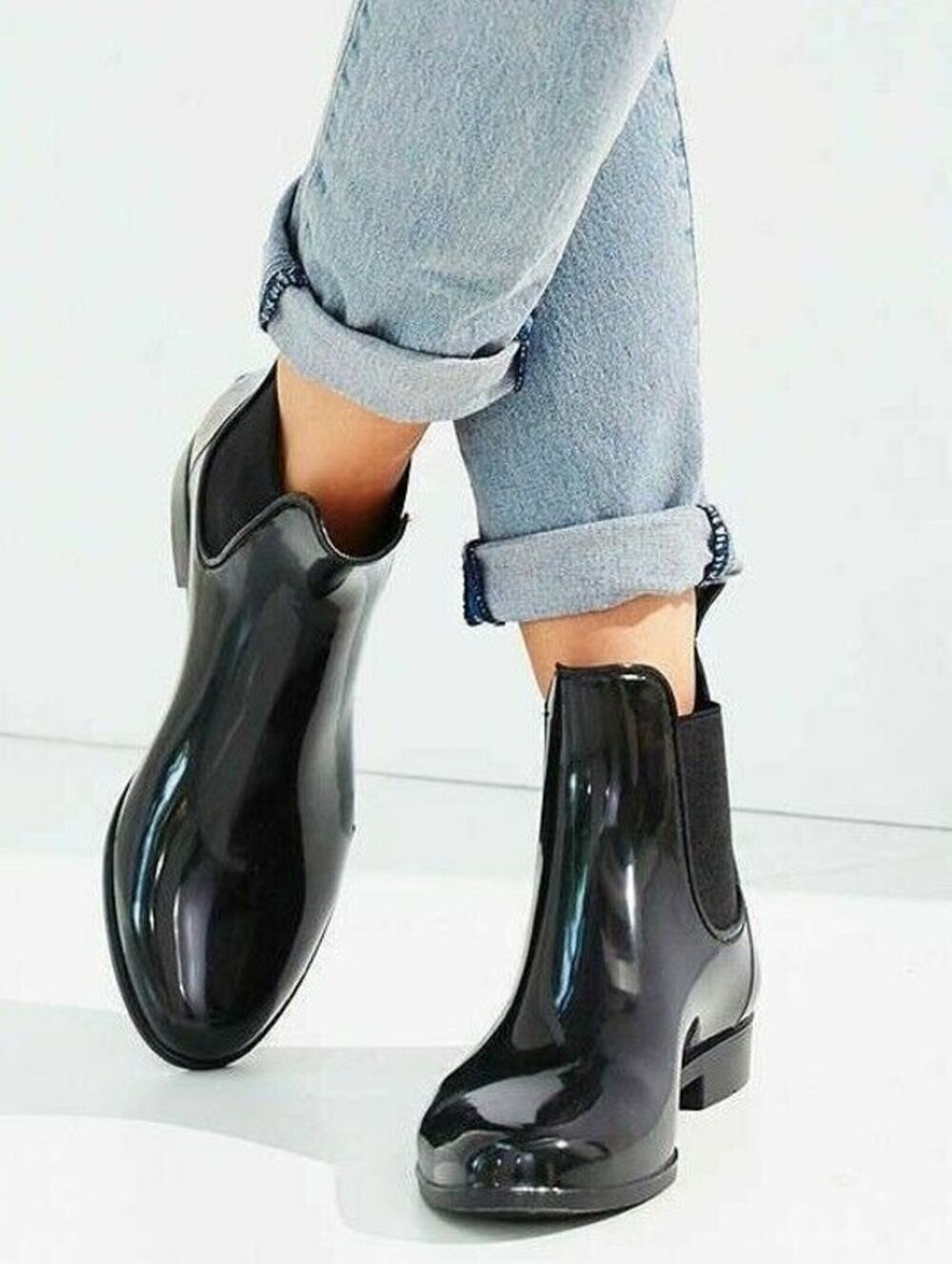 Sam Edelman Tinsley Black Glossy Ankle Chelsea Classic Preppy Rain Boots 7